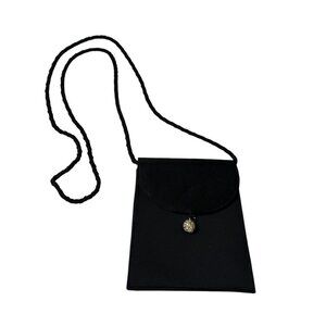 SUSAN GAIL vintage 80's Black crossbody evening bag crystal accent Satin